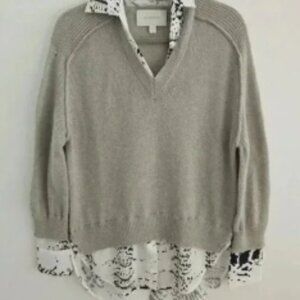 Brochu Walker Looker Cashmere Wool Layered V-Neck Oversize Sweater FLAWS size S
